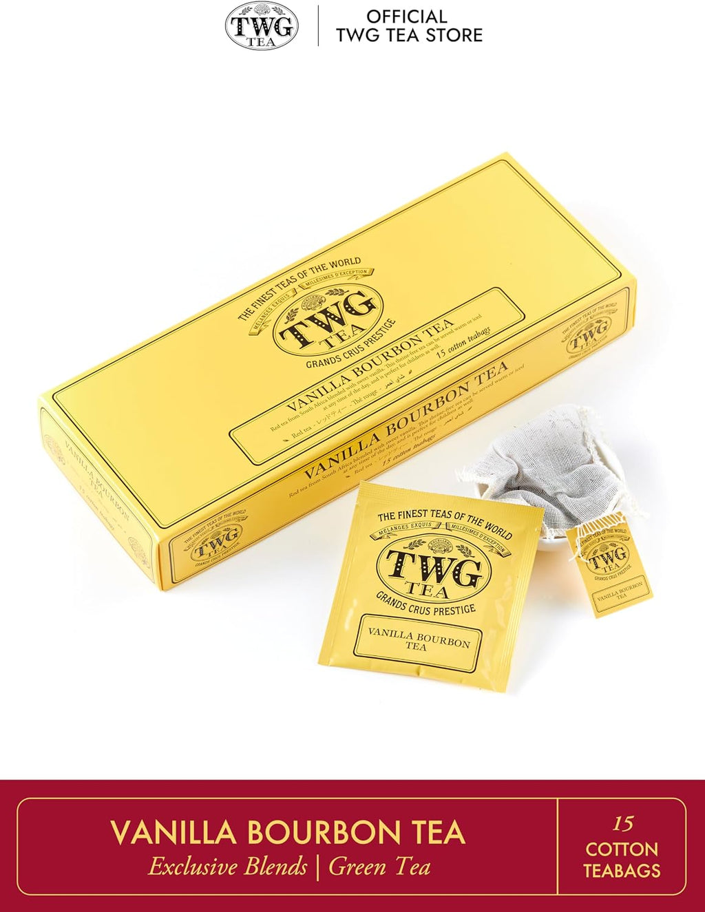 TWG Tea | Vanilla Bourbon Tea | Rooibos Tea | Vanilla | 15 Hand Sewn Cotton Tea Bags | Gift Set