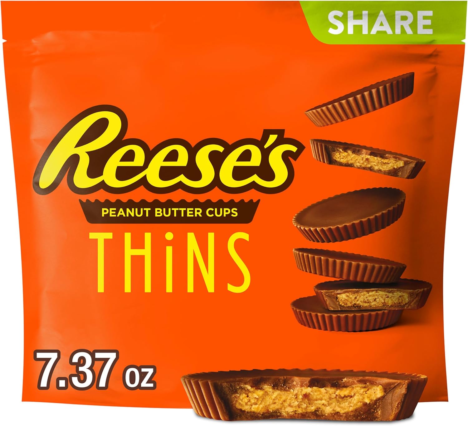 REESE'S THiNS Milk Chocolate Peanut Butter Cups, Candy Share Pack, 7.37 oz