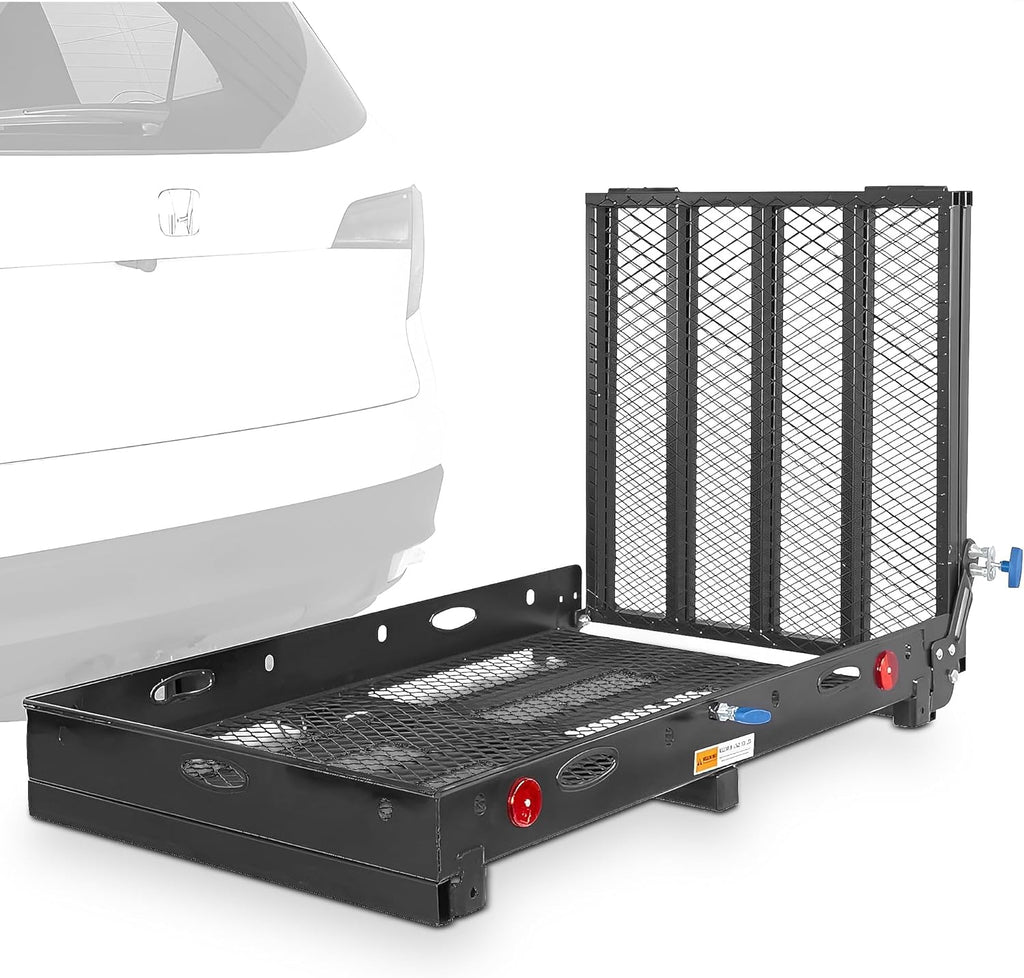 Silver Spring Folding Steel Wheelchair Carrier with Ramp & Hitch Mount, 48" x 27.75", Black - Heavy-Duty and Foldable Mobility Carrier for Scooter Vehicles and Wheelchairs