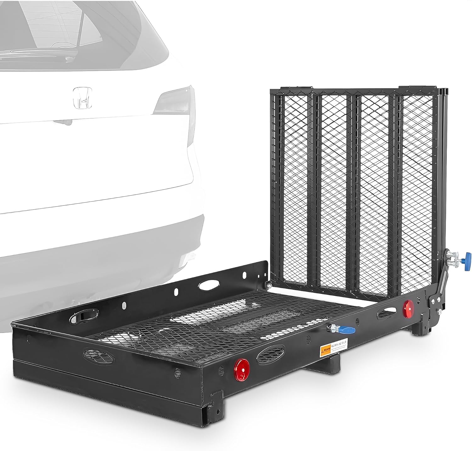 Silver Spring Folding Steel Wheelchair Carrier with Ramp & Hitch Mount, 48" x 27.75", Black - Heavy-Duty and Foldable Mobility Carrier for Scooter Vehicles and Wheelchairs