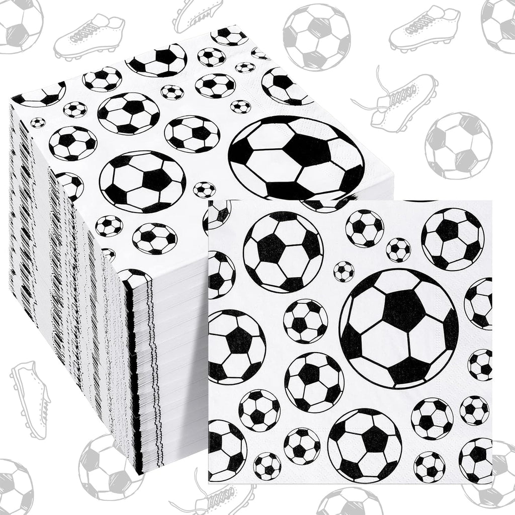 Tinlade 100 Sheets Soccer Football Napkins Bar Football Club Decorations Neon Disposable Paper Napkin Soccer Glow Birthday Party Supplies(Soccer)