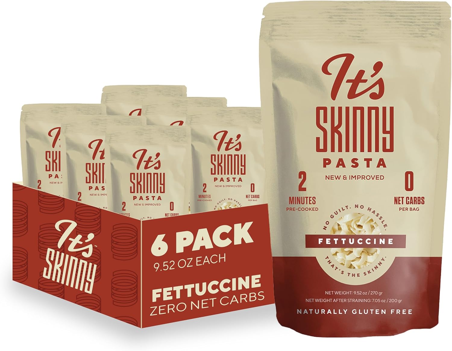 It’s Skinny Fettuccine Pasta – Low Carb Pasta, Gluten Free, Keto & Vegan-Friendly, Shirataki Konjac, Sugar-Free, High in Fiber, Only 4.5 Calories Per Serving, Ready in 2 Minutes (6 Packs)