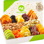 NUT CRAVINGS - Dried Fruit & Mixed Nuts Gift Basket in White Gold Box (12 Assortments) Food Arrangement, Healthy Snack Care Package,