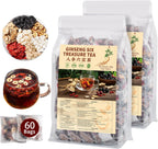 Kidney Tea Formula Ginseng Six Treasure Tea - Natural Chinese Traditional Herbal Ginseng Five Treasures Kidney Detox Cleanse Teabag For Men Women (60 Bags/2 Pack)