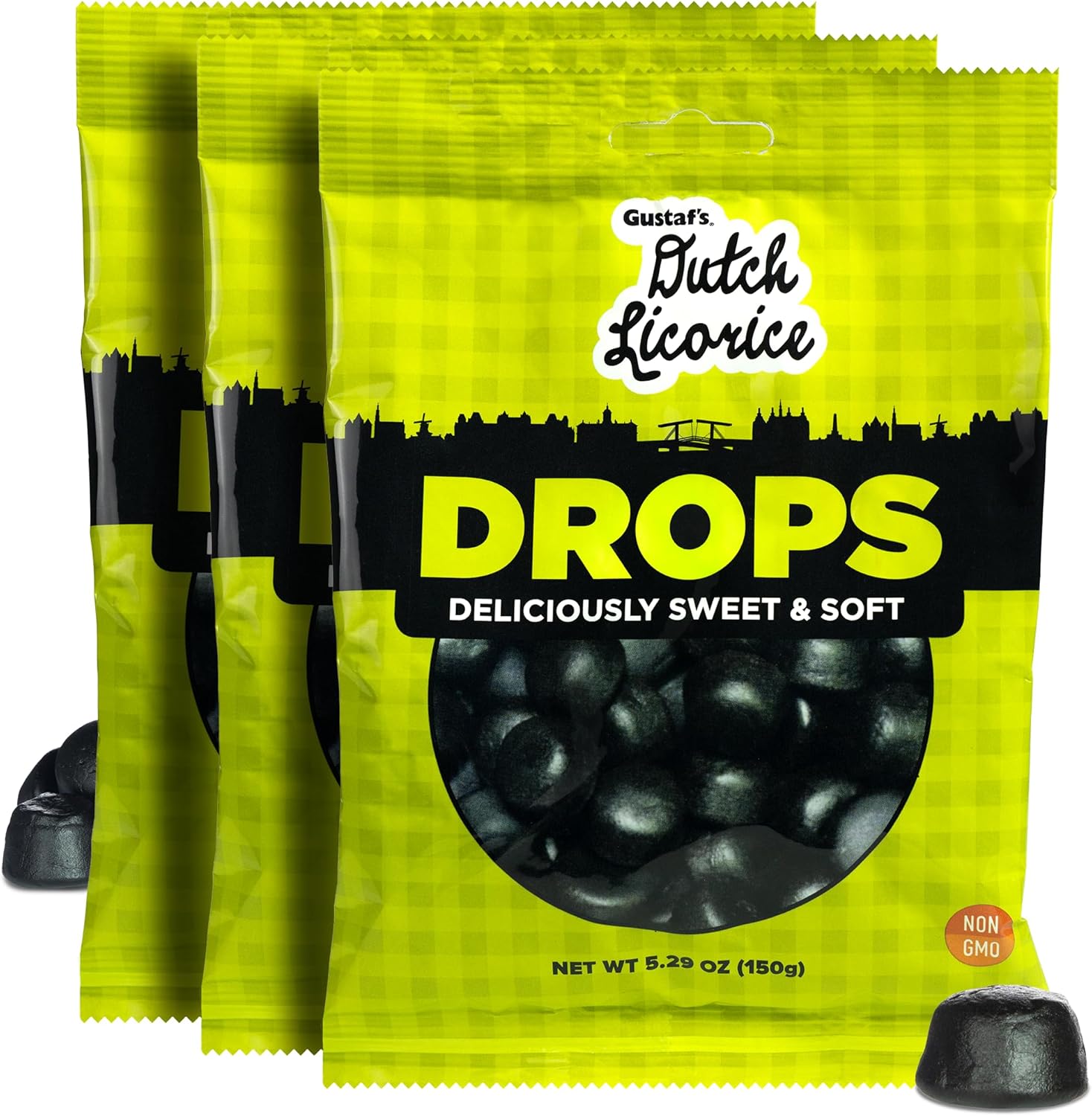 Gustaf's Dutch Licorice Drops - 3 Pack of 5.2oz Bags - Sweet Black Licorice Candy Drops - Dutch Candy from Netherlands - Sweet Black Liquorice Treats