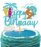 Surfing Cake Topper -surfboardcake topper Beach Party Decor for Surfer Birthdays, Summer Luau & Hawaii Theme Celebrations, Blue Glitter Surfboard Cake Decoration