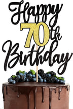 1 PCS Happy 70th Birthday Cake Topper Black Gold Glitter Cheers to 70 Years Birthday Cake Pick 70 Fabulous Cake Decoration for Happy 70th Birthday Anniversary Party Decorations Supplies