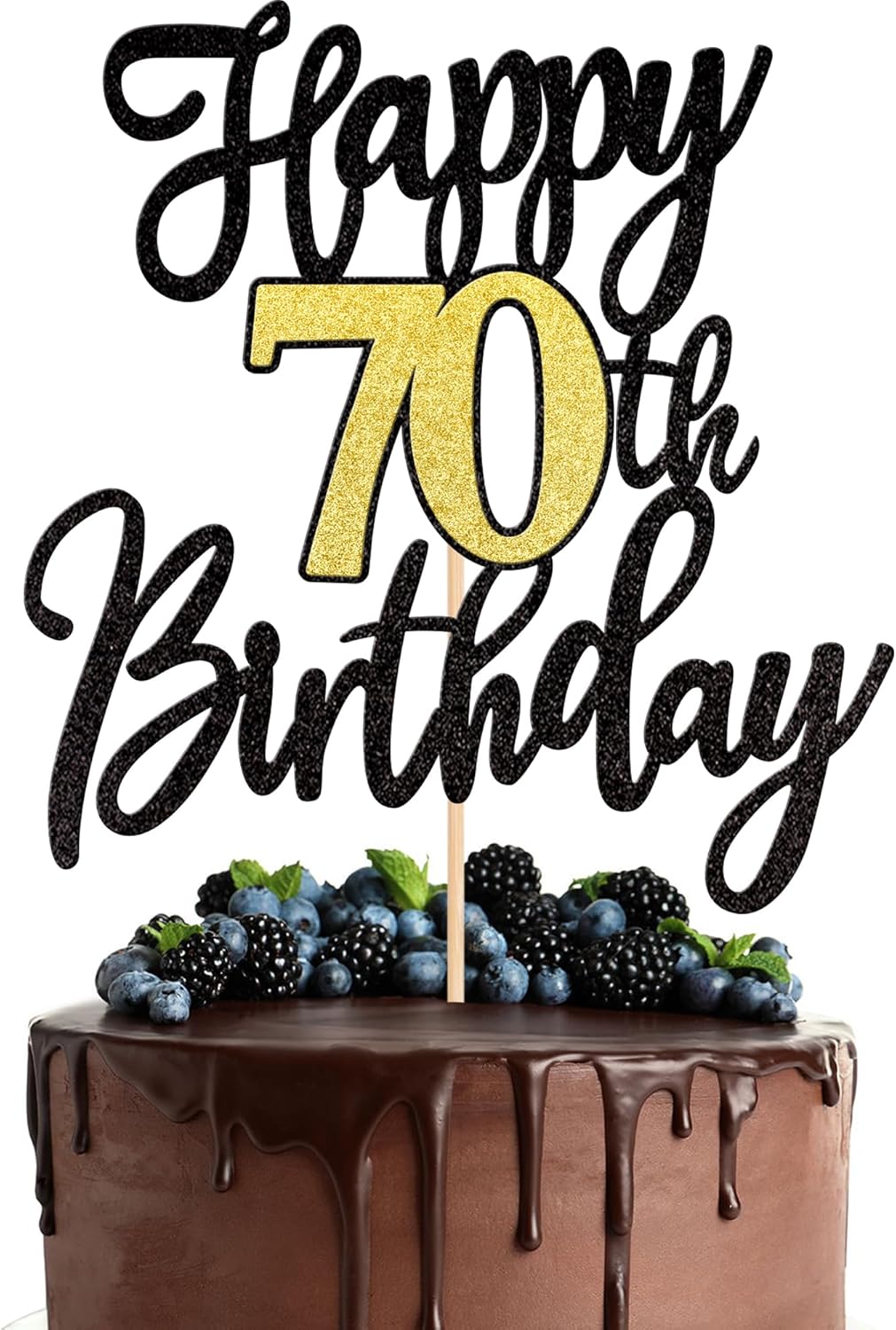 1 PCS Happy 70th Birthday Cake Topper Black Gold Glitter Cheers to 70 Years Birthday Cake Pick 70 Fabulous Cake Decoration for Happy 70th Birthday Anniversary Party Decorations Supplies