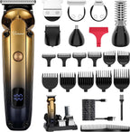 Hatteker Men's Beard Trimmer Kit Electric Razor Shaver Professional Hair Clipper with Zero Gapped T-Blade Nose Ear Beard Body Trimmer for Men Waterproof Cordless Grooming Kit 6 in 1