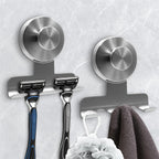 Suction Cup Razor Holder for Shower,Heavy-Duty 7KG Suction Hooks for Razor,Towel,Loofah,Removable Damage-Free Metal Shower Hook,Shaver Holder,2 Pack(Brushed Silver)