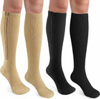 CASMON 2 Pairs Zipper Compression Socks for Women & Men,15-20 mmHg Closed Toe Knee High Support Sock for Varicose Vein Edema