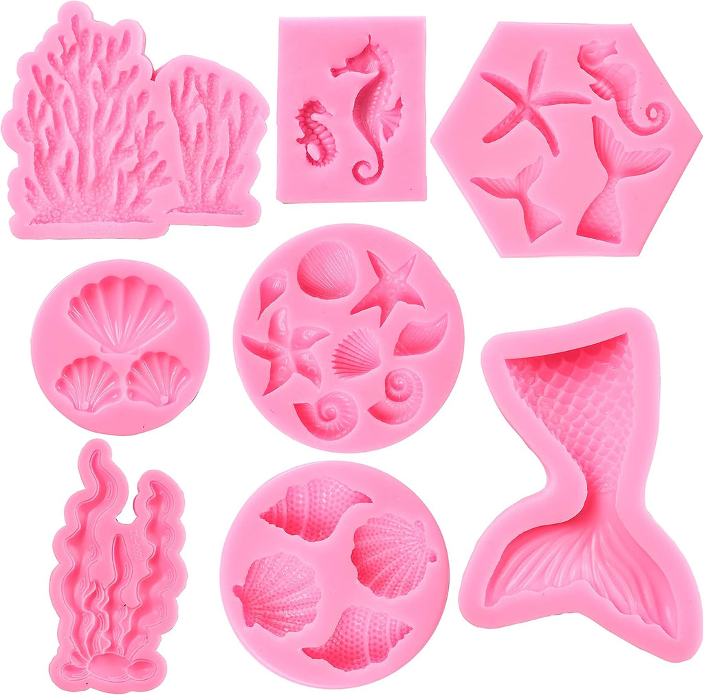 Mermaid Theme Cake Mold, Mermaid, Shell, Seaweed, Coral Silicone Mold Cupcake Toppers Mold for Candy,Chocolate,Fondant,Polymer Clay,Crafting Projects & Cake Decoration