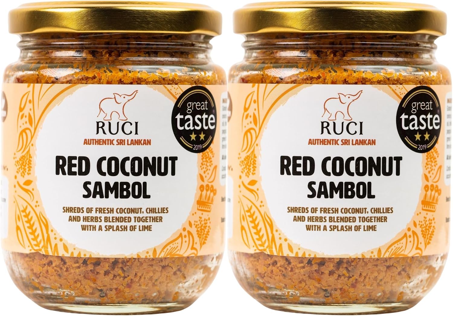 RUCI Authentic Sri Lankan Red Coconut Pol Sambol, A Great Taste Award Winner, Shreds of Coconut with Onions, Dried Red Chillies and Lime