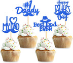 36Pcs Glitter Blue Happy Father's Day Cupcake Toppers I Love My Dad Cupcake Picks Daddy Food Picks for Dad's Birthday Party Decorations Happy Father's Day Party Cake Cupcake Decorations