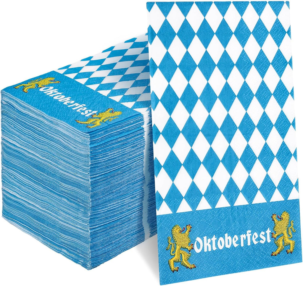 Whaline 100Pcs Oktoberfest Guest Napkins Blue White Plaids Paper Napkin Disposable Dinner Hand Towel Napkin for Bathroom Party Table Supplies