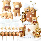 JeVenis Luxury Beige Brown Bear Cake Decoration Beige Brown Balls Cake Topper Boho Bears Cake Cake Decoration Baby Shower Birthday Cake Decoration
