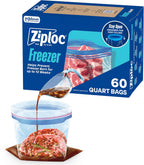 Ziploc Quart Food Storage Freezer Bags, Stand-Up Bottom, Easy to Fill, 60 Count