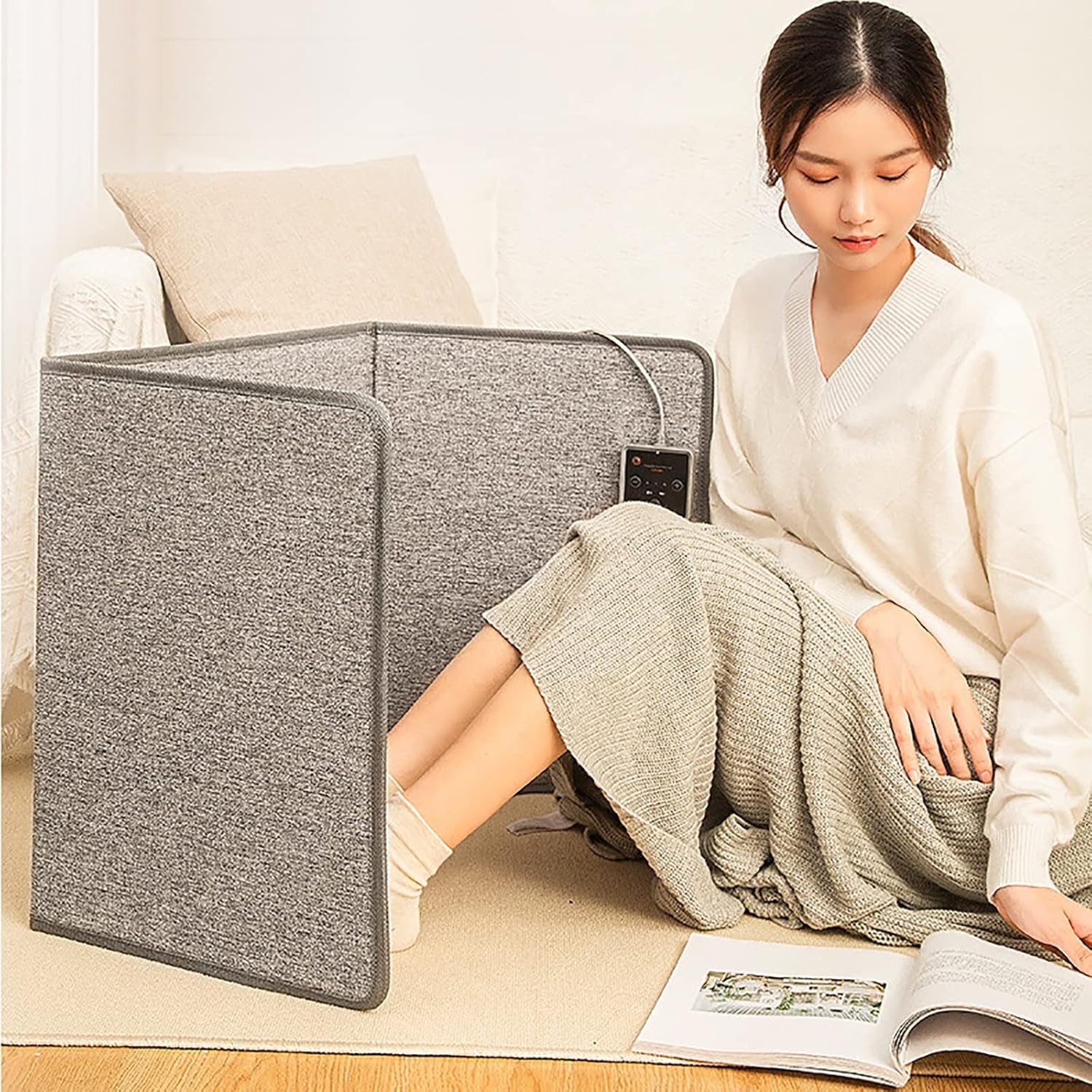 Foldable Electric Space Heater Under Desk, All-arounded Electric Leg Warmer Heated Knee Blanket Foot Warmer for Home and Office, 3 Temperature Settings and Timer, Overheat & Tip-Over Protection