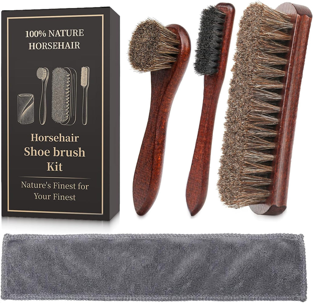 4PCS 100% Horse Hair Brush for Leather Shoe Brush Cleaning Boot Care Horse Hair Brush for Polishing Shining Buffing Dauber Applicator Suede Brush Professional Shoe Shine Brush for Cloth Car Seat Bag