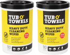 Tub O' Towels Heavy-Duty Multi-Surface Cleaning Wipes, 10" x 12", 90 Count Canister, Removes Grease, Grime, Tough Stains, Durable Disposable Wipes for Home, Garage, Outdoor Cleaning Tasks, 2-Pack