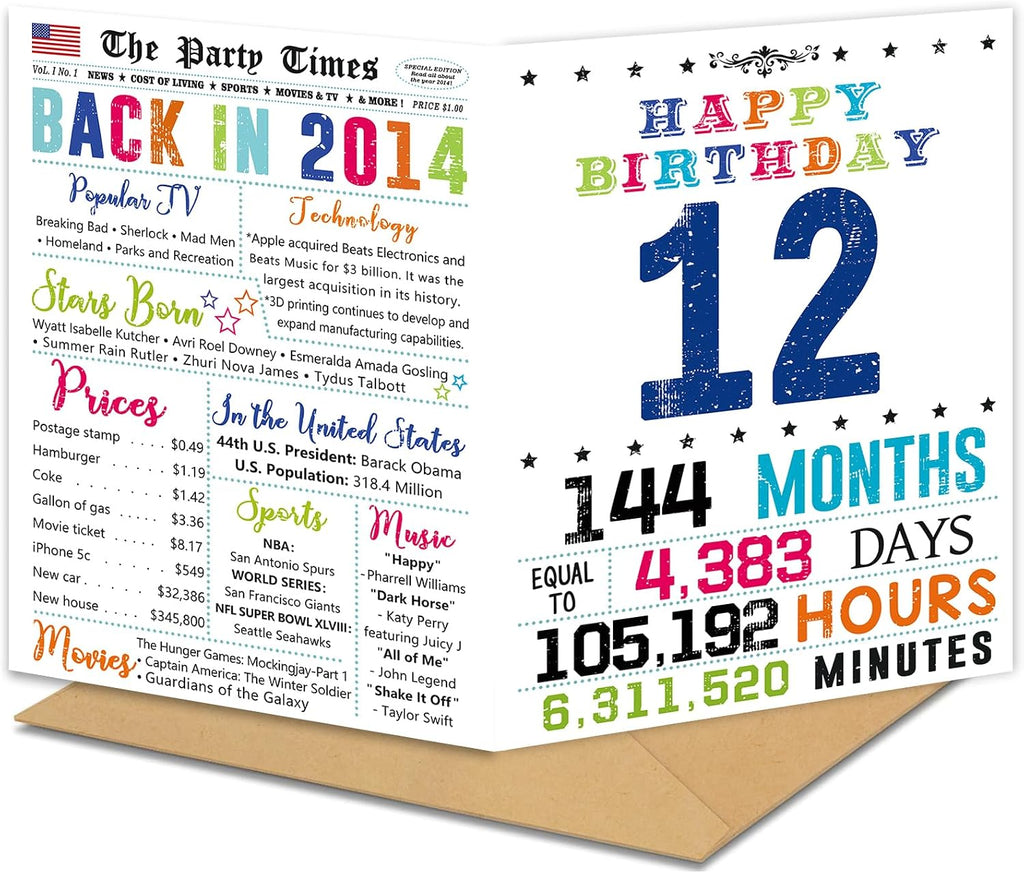 12th Birthday Card for Boys Girls, 12th Birthday Decorations Gifts for Him Her, 12 Year Old Birthday Card Gifts for Son Daughter Nephew Niece Kids