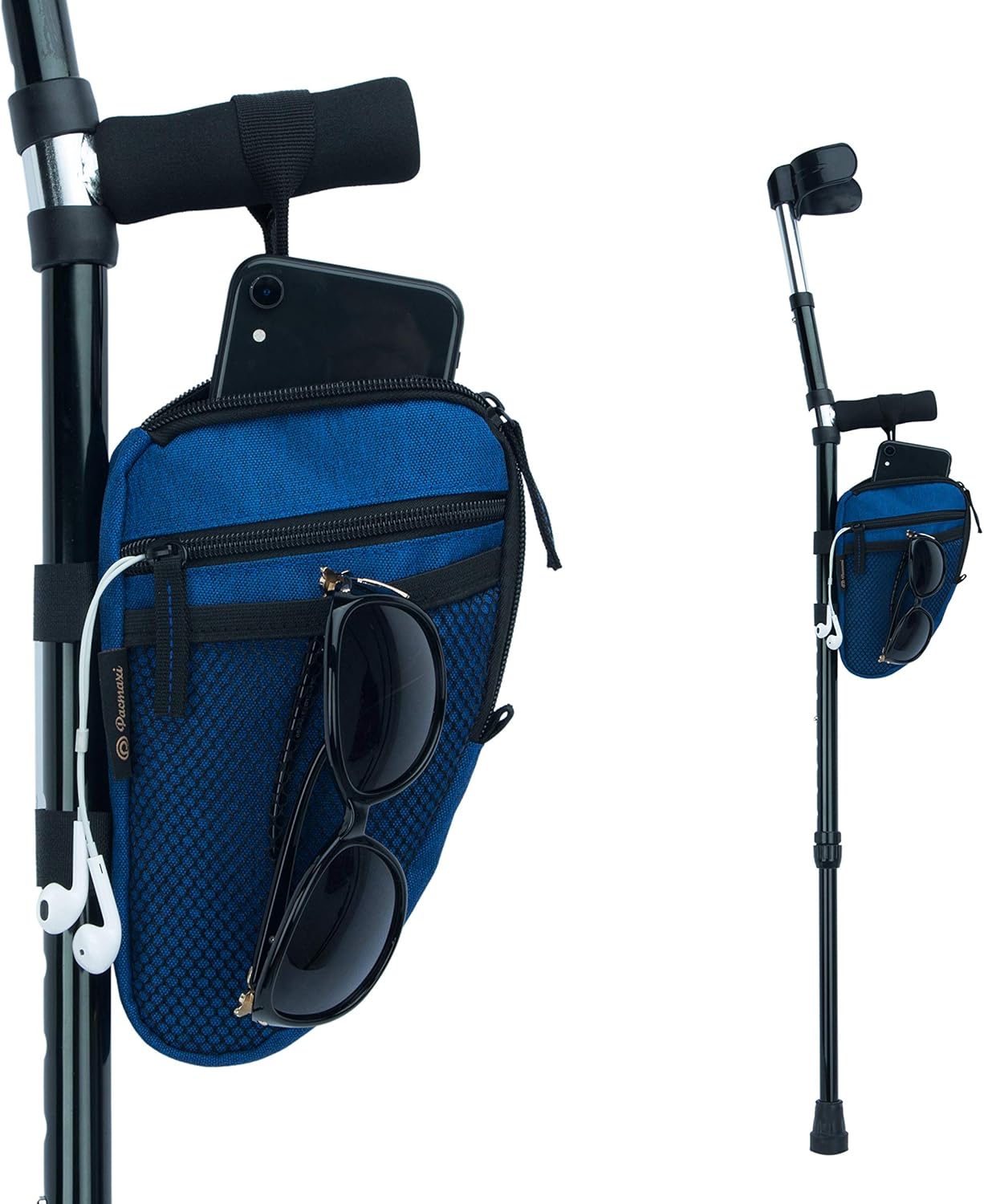 Forearm Crutch Bag Lightweight and Waterproof Forearm Crutch Accessories Storage Pouch with Triangle Shape, Universal Crutch Accessories Bag with Mesh Pocket to Organize Daily Essentials (Blue)