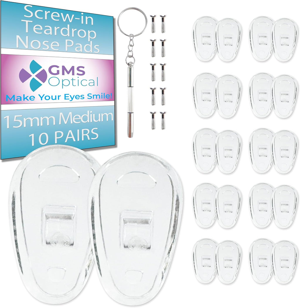 GMS Optical® Soft Screw-in Silicone Symmetrical Shape Eyeglass Nose Pads - 10 Pair (15mm)