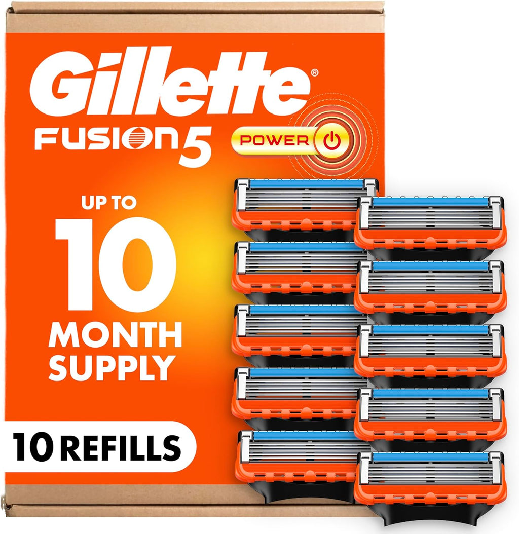 Gillette Fusion5 Power 5-Blade Razor Blade Refills for Men with Precision Trimmer, 10 Count
