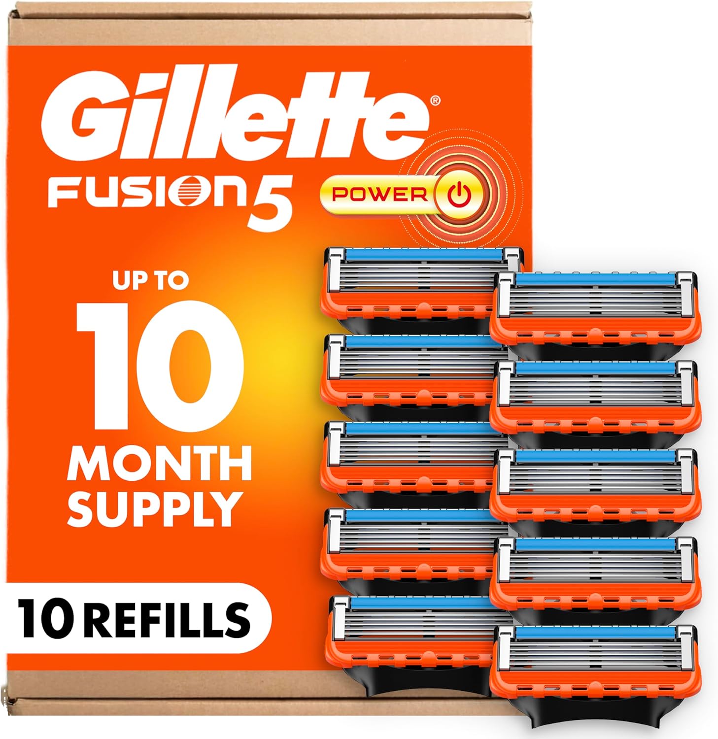 Gillette Fusion5 Power Razor Blades for Men, 5-Blade Razor Refills, 10 Count