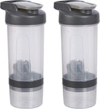 Amazon Basics Protein Shaker Bottle with Mixer Ball, Dishwasher Safe, 20 oz, Gray, 2-Pack