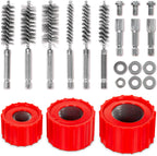 9pcs Copper Pipe Cleaner Set for Power Drill, 1/2" 3/4" 1" Tube Brush and 6pcs Stainless Steel Wire Bore Brush, Stainless-Steel Wire Bristles & 1/4” Shan, Screws and Washers Included