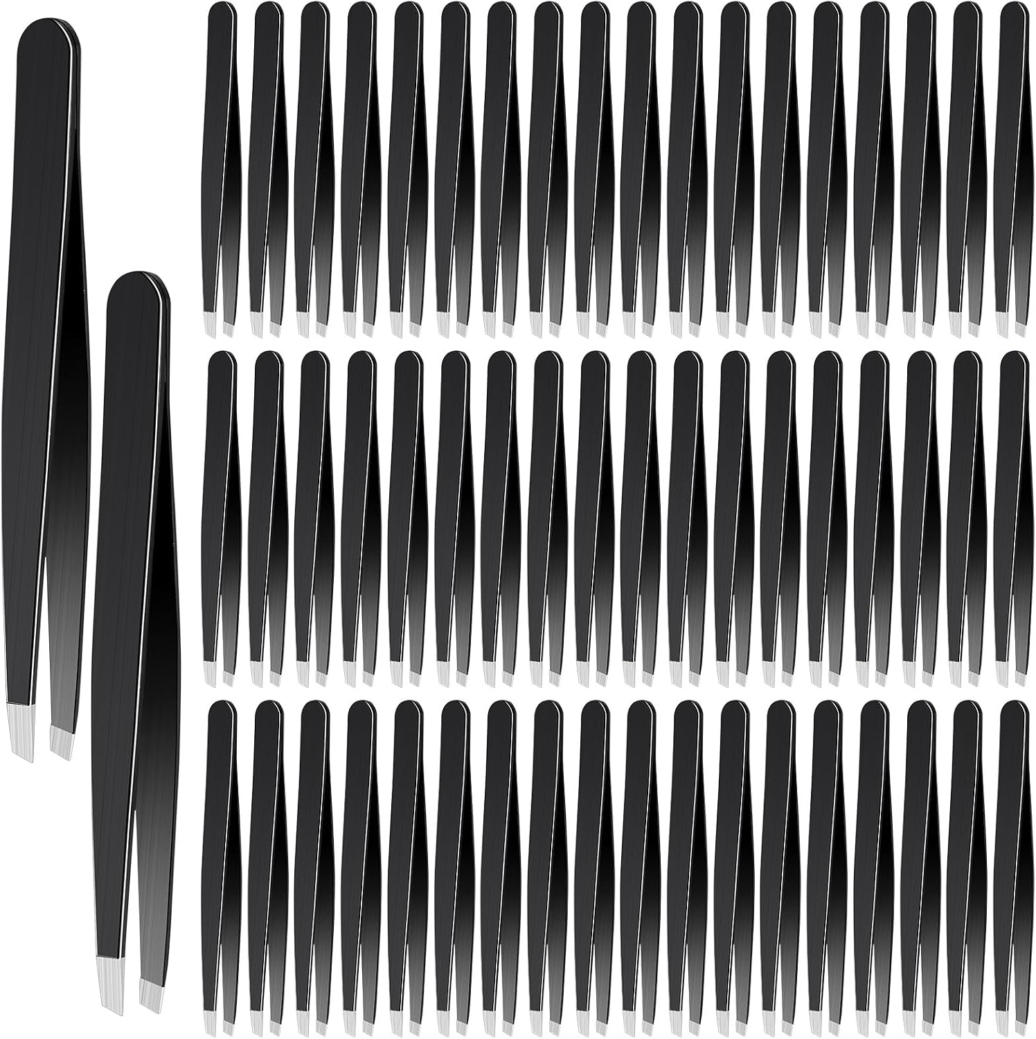 Lasnten 64 Pieces Eyebrow Tweezers for Women Men Slanted Precision Stainless Steel Tweezers Facial Hair Removal Ingrown Hair Eyelash Extension Plucking Blackhead(Black)