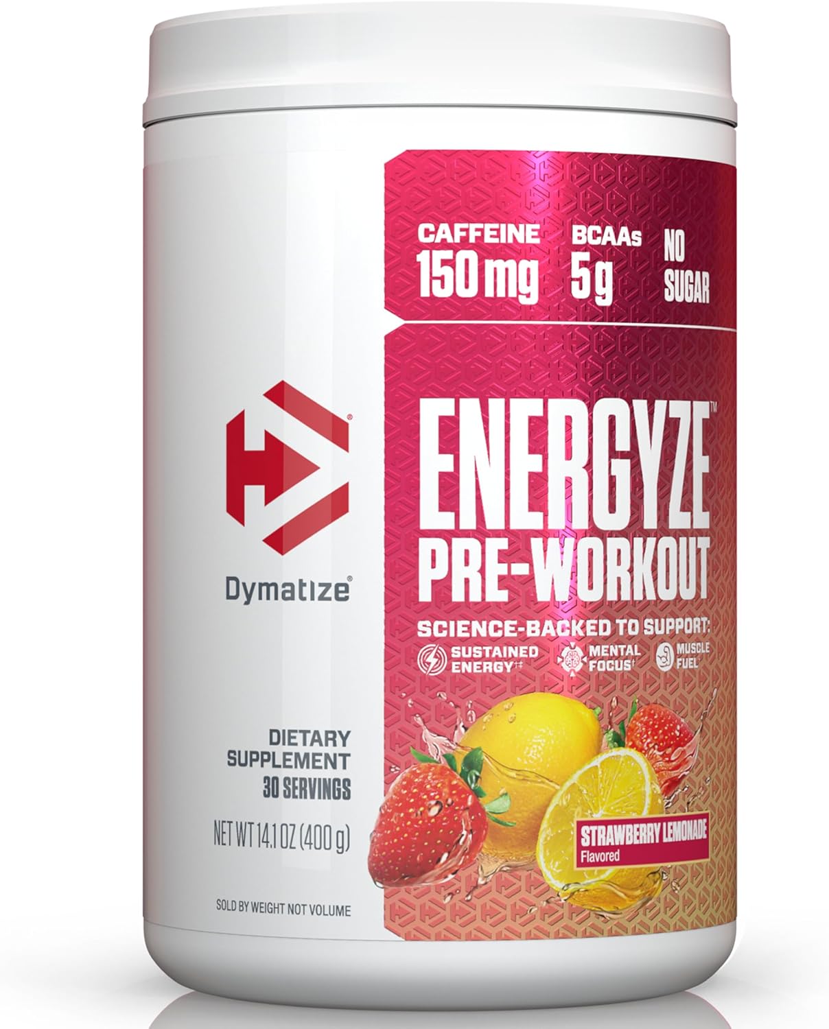 Dymatize Energyze Pre Workout Powder for Men and Women, Strawberry Lemonade, 150mg Caffeine, 5g BCAAs, Performance Blend of L-Theanine, L-Tyrosine, L-Citrulline, No Sugar (30 Servings)