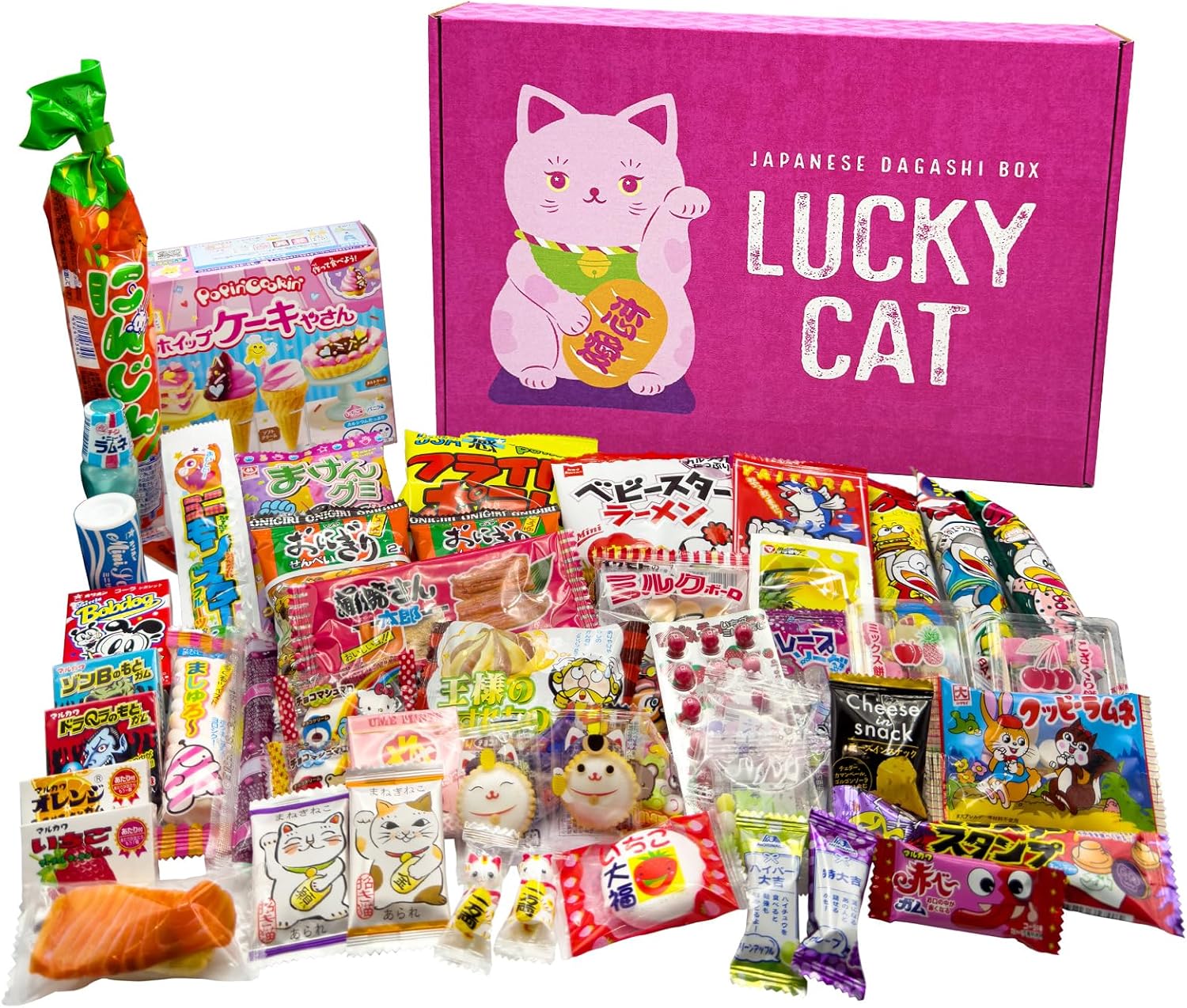 LUCKY CAT PINK Japanese Dagashi Box 50 PCS Japanese Candy, Dagashi, Snacks, And Gum
