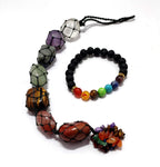 Seven Chakra Lava Rock Bead Bracelet For Yoga Reiki Healing Meditation & 7 Chakra Natural Crystal Stones Car Hanging Feng Shui Ornament Home & Office Window Decoration