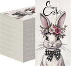 HEIPINIUYE 50 Pieces Happy Easter Paper Napkins 3-ply Easter Bathroom Napkins Guest Disposable Hand Towels Dinner Napkins for Easter Party Rabbit Paper Guest Towels