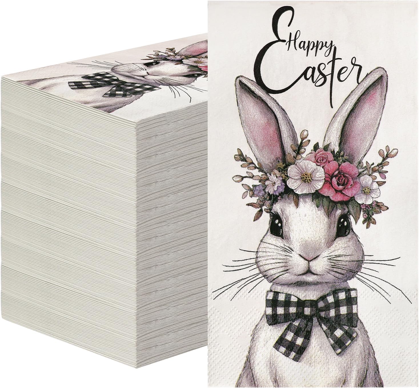 HEIPINIUYE 50 Pieces Happy Easter Paper Napkins 3-ply Easter Bathroom Napkins Guest Disposable Hand Towels Dinner Napkins for Easter Party Rabbit Paper Guest Towels