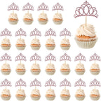 24Pcs Pink Crown Cupcake Toppers Glitter Queen Crown Cupcake Picks Princess Crown Cake Toppers for Queen Princess Theme Baby Shower Wedding Girls Birthday Party Cake Decorations Supplies(Pink)