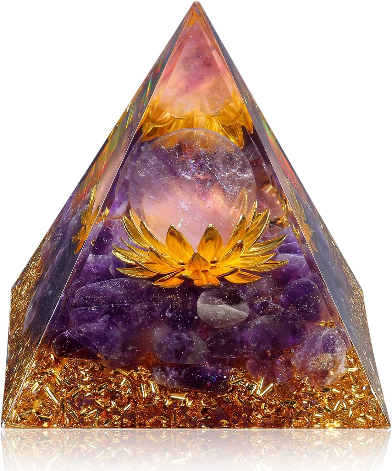 Hopeseed Orgone Crystal Pyramid for Positive Energy, Flower of Life Orgonite Amethyst Healing Crystals Pyramid for Reduce Stress Chakra Healing Meditation Attract Lucky, with 2 White Crystals Stones