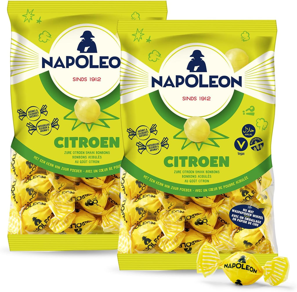 Napoleon Lemon Balls (Lempur) Sours Candy - (2-Packs) - Dutch Holland Imported Hard Candy, 5.2 oz. Per Bag