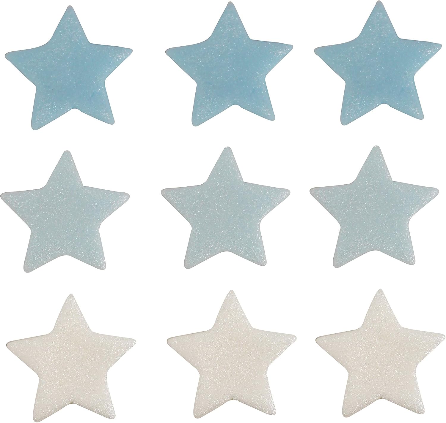 White Blue and Silver Sugar Stars Cake Decorations - Pack of 9