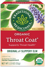 Traditional Medicinals Organic, Throat Coat Tea, Original with Slippery Elm - Supports Throat Health - Kosher, Non-GMO, Caffeine-Free, Compostable - 16 Tea Bags