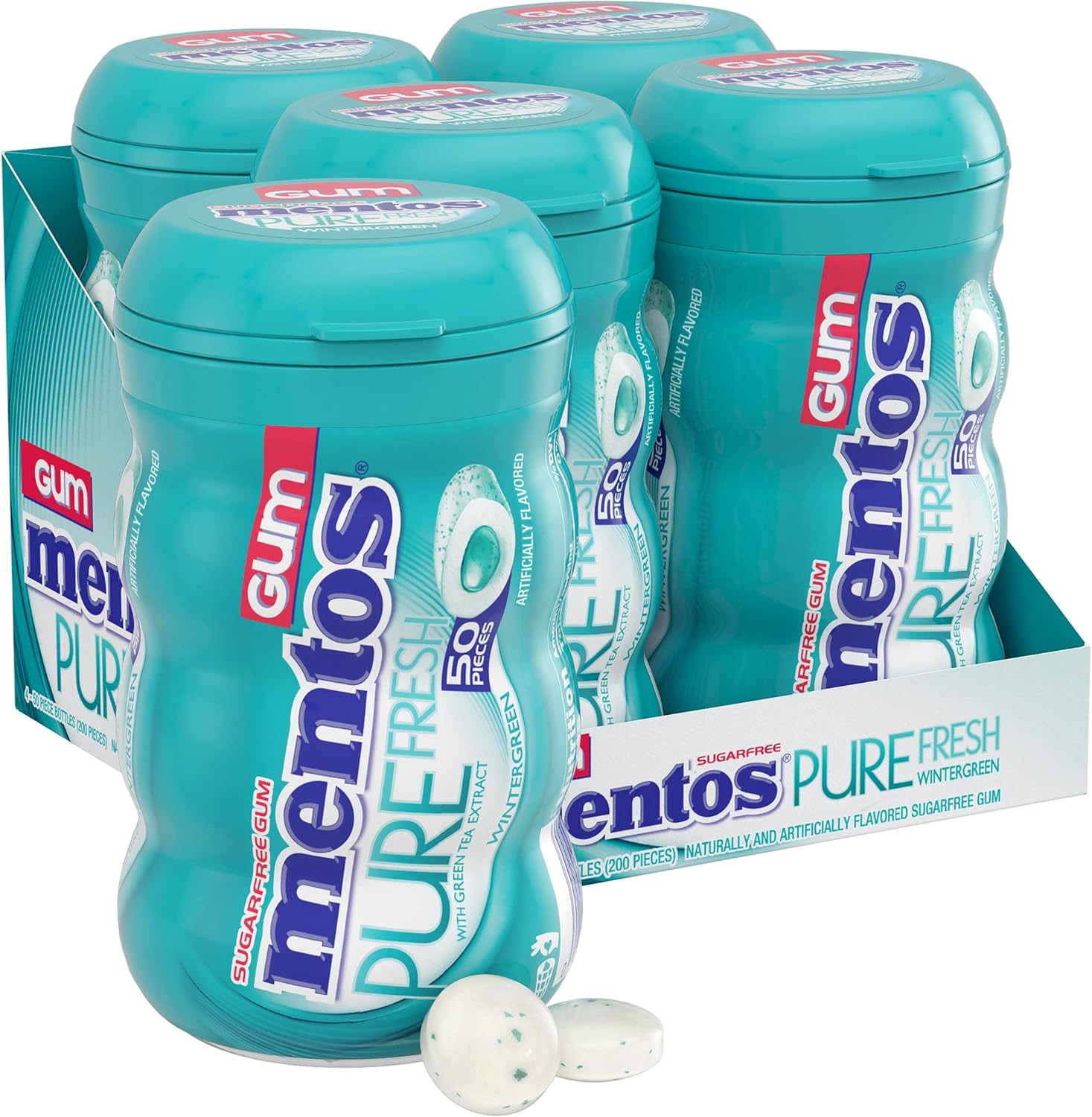 Mentos Pure Fresh Sugar-Free Chewing Gum with Xylitol, Bulk, Wintergreen, Bulk, 50 Count, (Pack of 4)