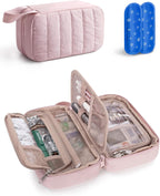 Marscamd Puffy Diabetes Travel Case with 2 Ice Packs, Insulin Cooler Travel Case with Multiple Pockets, Pink