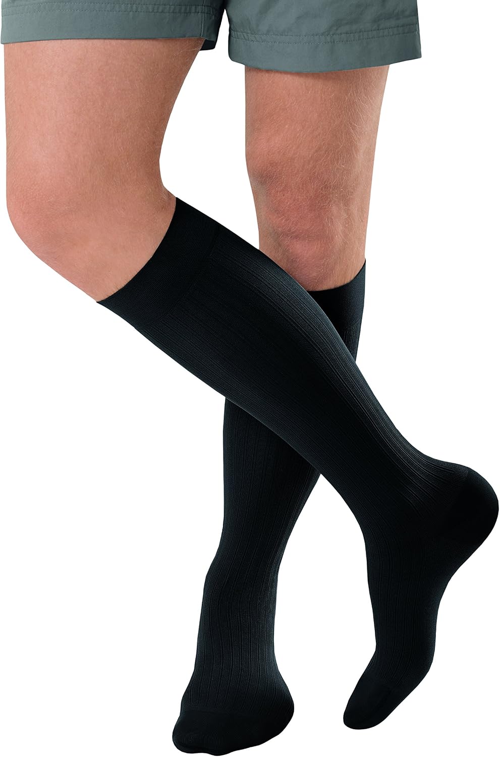 JOBST forMen Ambition Knee High with SoftFit Technology Band, 20-30 mmHg Ribbed Dress Compression Socks, Closed Toe, 6 Long, Black