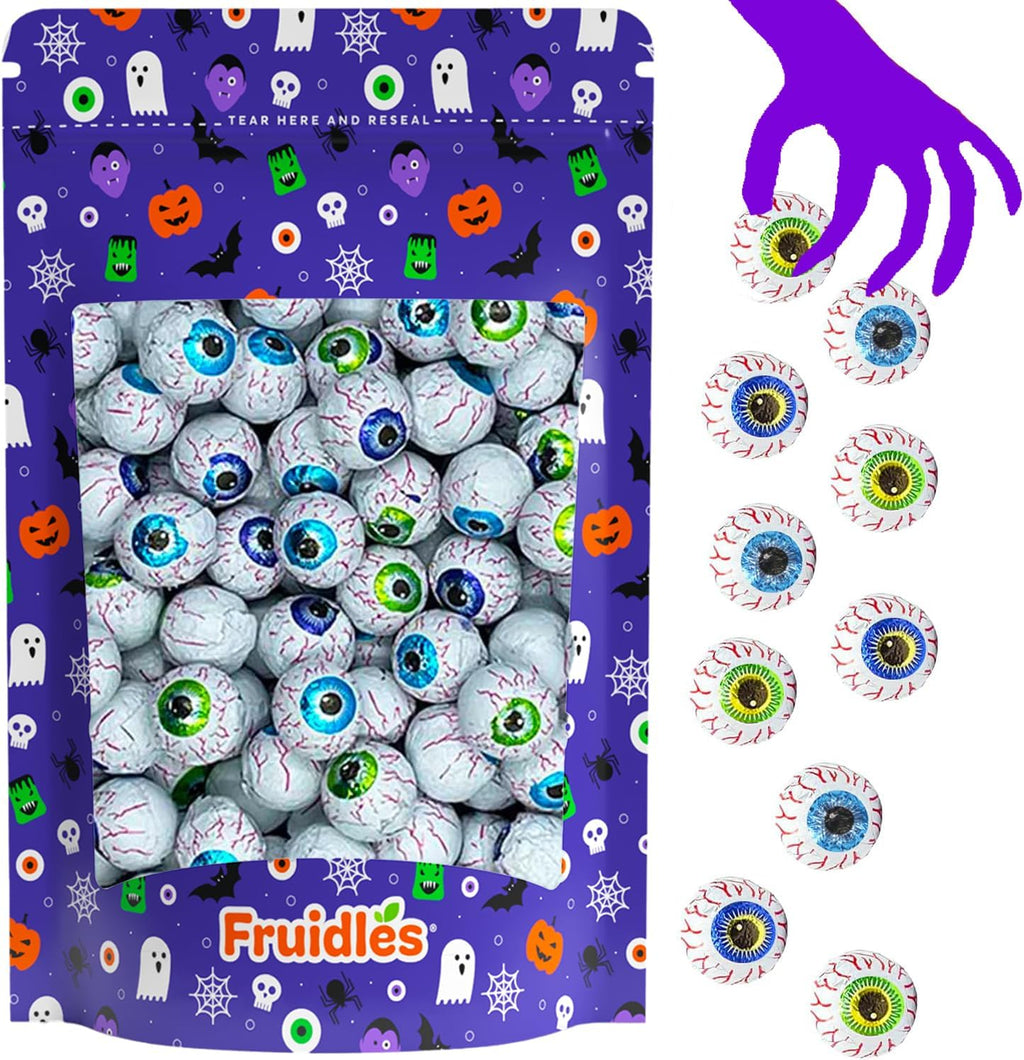 Fruidles Halloween Goog-Ly Eye Balls, Double Crisp, Trick-Or-Treat Party Bag Fillers, individually Wrapped in Multi-Color Eye Design Foils, Kosher Certified (Half-Pound)
