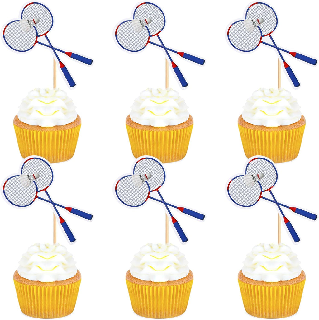 Ercadio 24 Pack Double Sided Cupcake Toppers - Sports Theme Party Cake Decorations for Badminton Birthday, Baby Shower