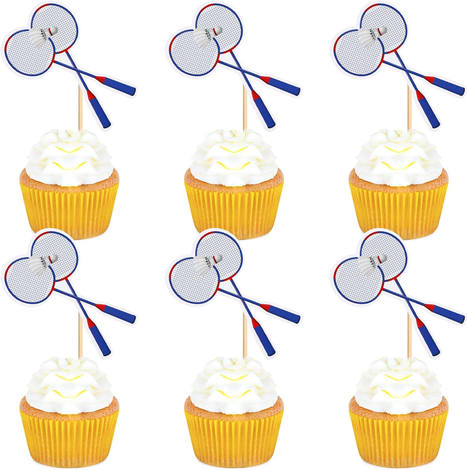 Ercadio 24 Pack Double Sided Cupcake Toppers - Sports Theme Party Cake Decorations for Badminton Birthday, Baby Shower