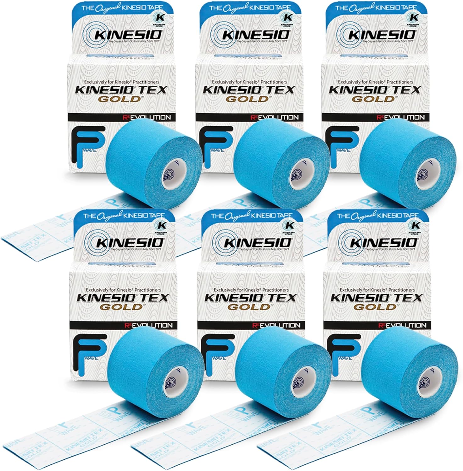 Kinesio Taping - Elastic Therapeutic Athletic Tape Tex Gold FP - Blue – 2 in. x 16.4 ft - 6 Pack