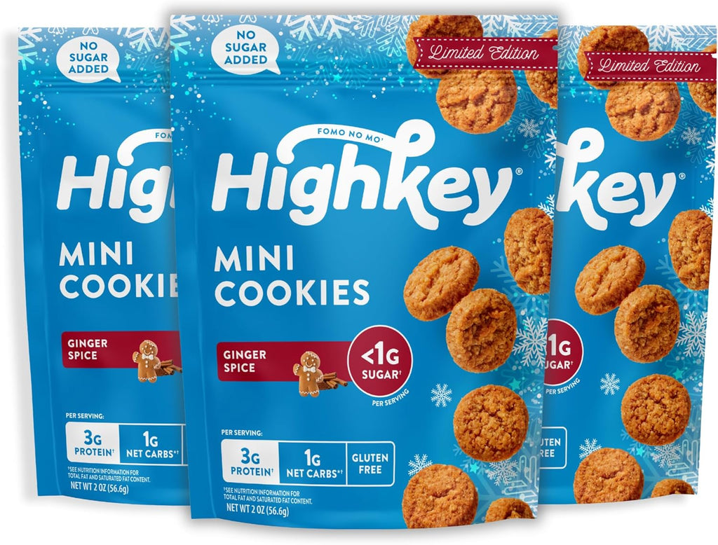 HighKey Gluten Free Ginger Spice Cookies - Keto Snack No Sugar Low Carb Snacks Foods Diet Friendly Food Healthy Cookie Dessert Treat Sweet <1g Sugar Ginger Snaps 2.0oz 3Pack